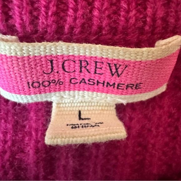 J Crew Cashmere Large Puff Sleeve Mockneck Sweater Ribbed Pink Purple Fuchsia - Picture 3 of 7